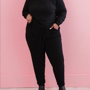 New! Zenana Rest and Relaxation Lounge Set Loungewear Black NWT